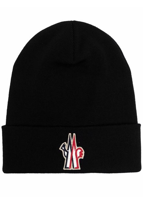 Black logo patch knitted beanie -MONCLER GRENOBLE men MONCLER GRENOBLE | Hats | 3B1000009974999